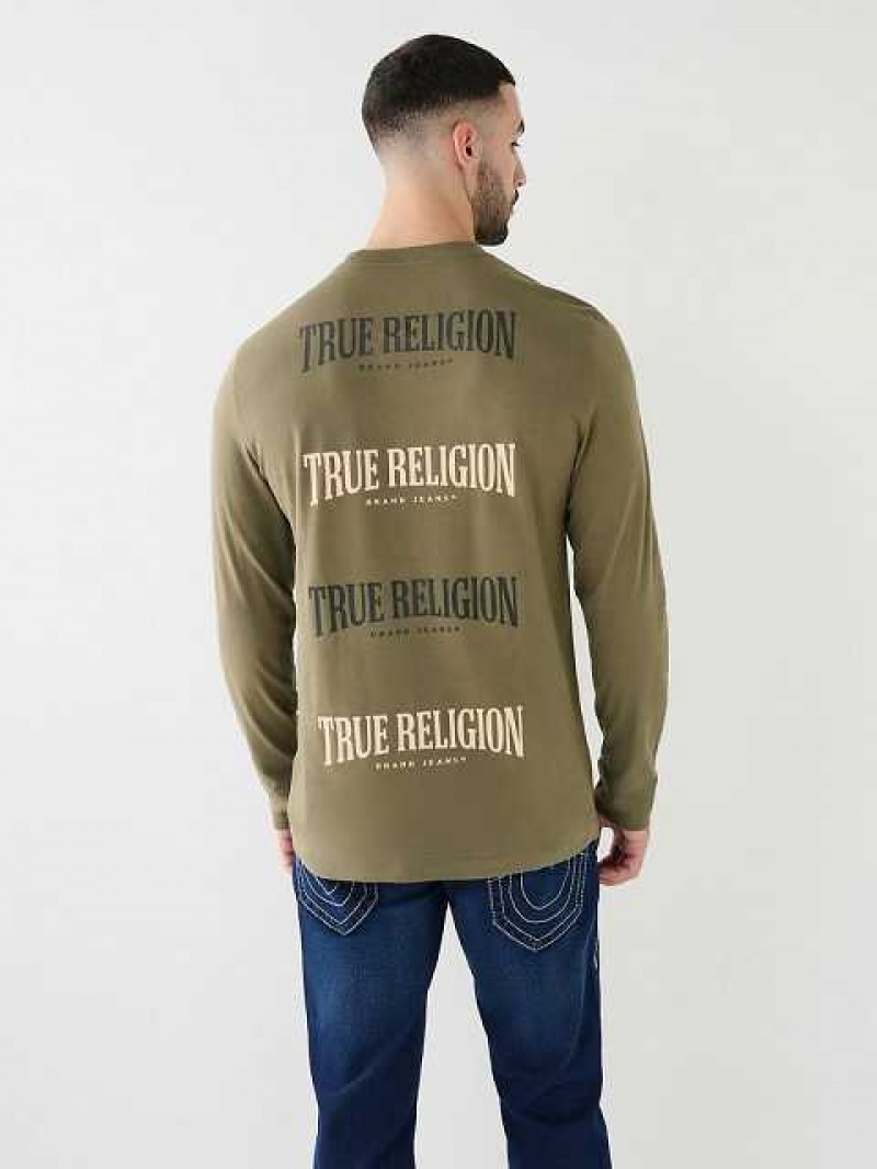 Camiseta True Religion Logo Long Sleeve Hombre Verde Oliva | Colombia-KREFTDL73