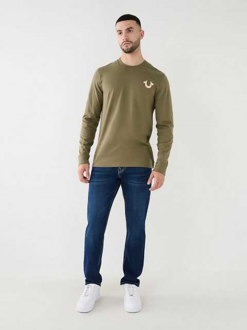 Camiseta True Religion Logo Long Sleeve Hombre Verde Oliva | Colombia-KREFTDL73