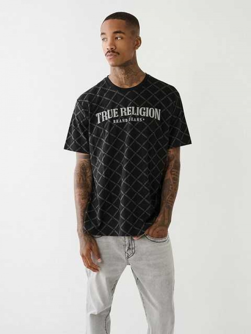 Camiseta True Religion Logo Monogram Hombre Negras | Colombia-IBQMZUV26