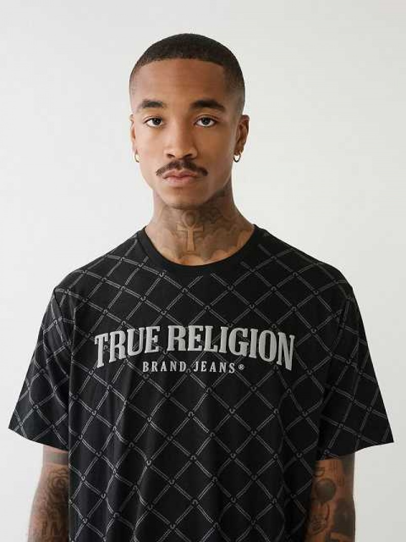 Camiseta True Religion Logo Monogram Hombre Negras | Colombia-IBQMZUV26