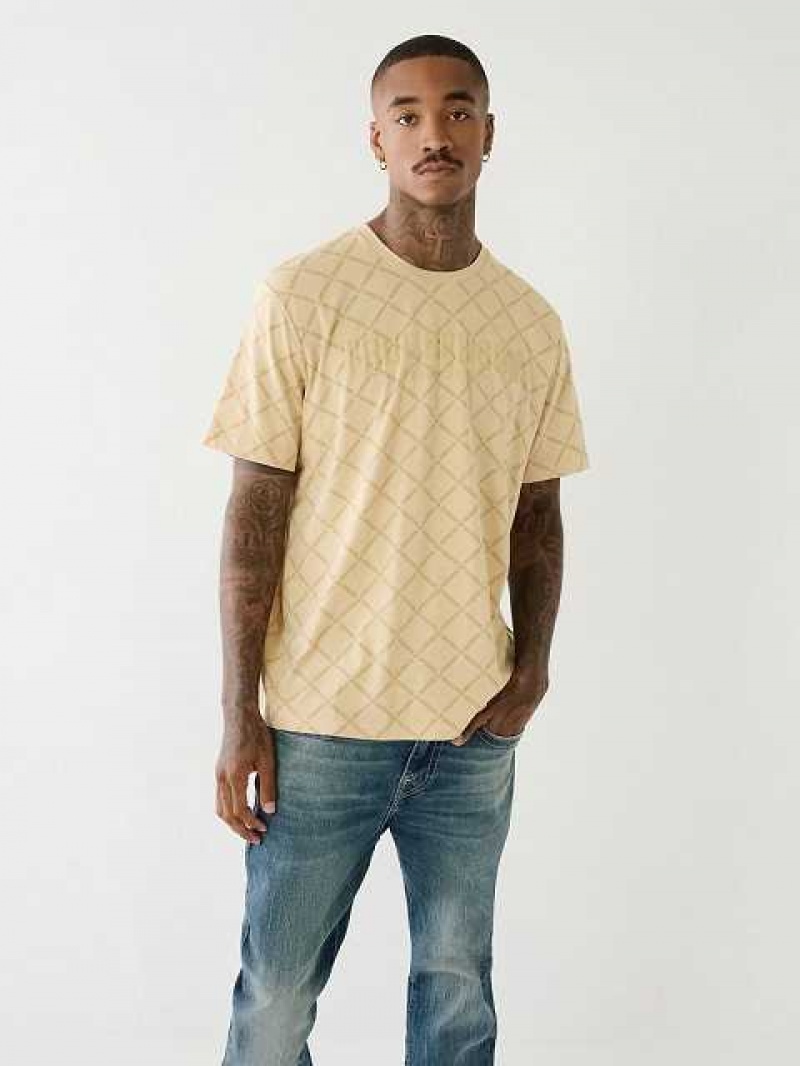 Camiseta True Religion Logo Monogram Hombre Beige | Colombia-LMCFAWR04