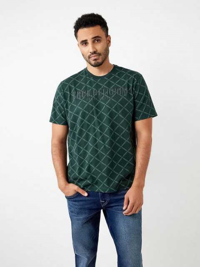 Camiseta True Religion Logo Monogram Hombre Verde Oscuro | Colombia-WRABHNX37