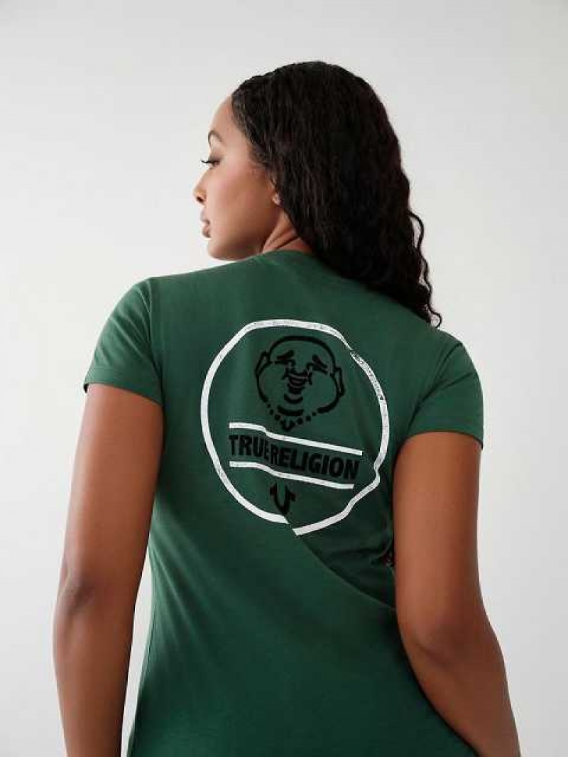 Camiseta True Religion Logo Mujer Gris Verde | Colombia-VDGRLHS98