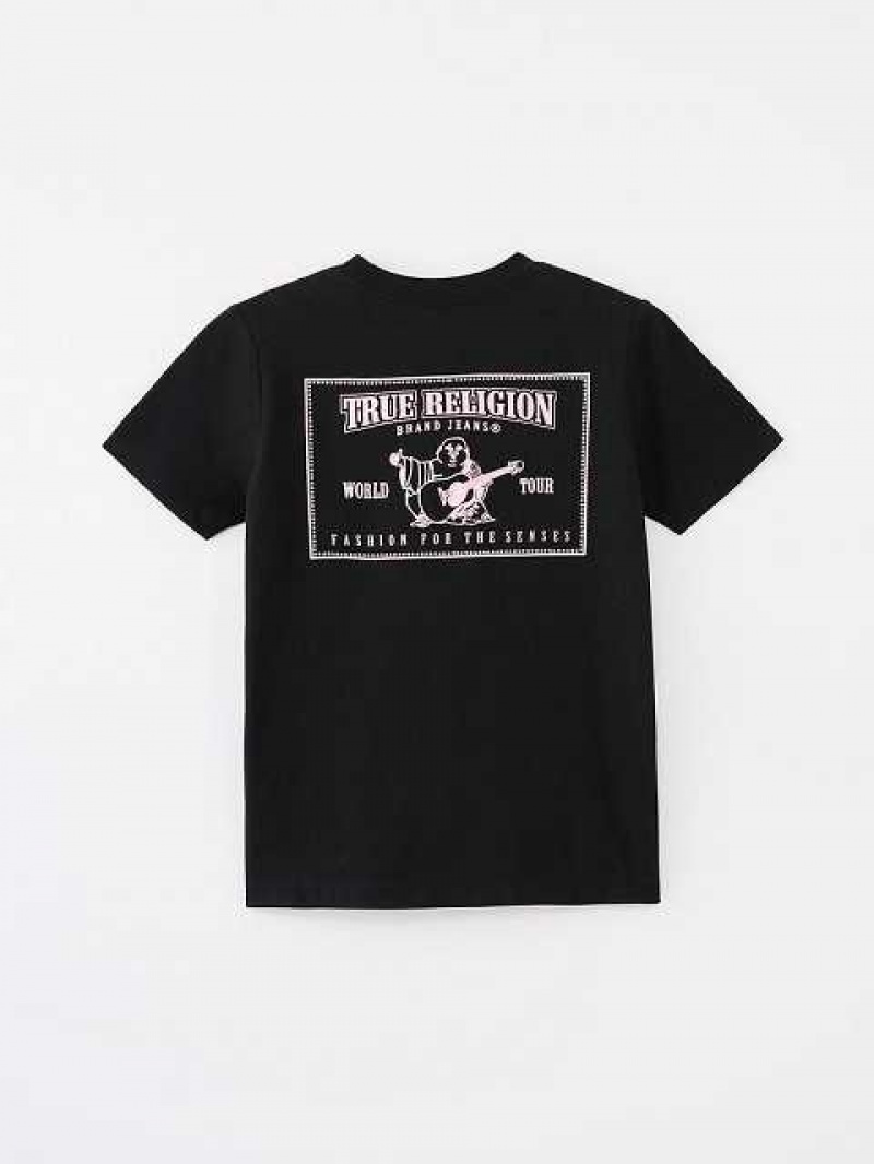 Camiseta True Religion Logo Niños Negras | Colombia-IBMHODZ76