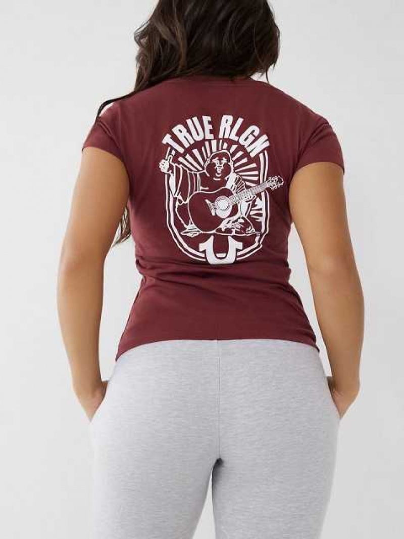 Camiseta True Religion Logo V Mujer Burdeos | Colombia-VOYLSUF39