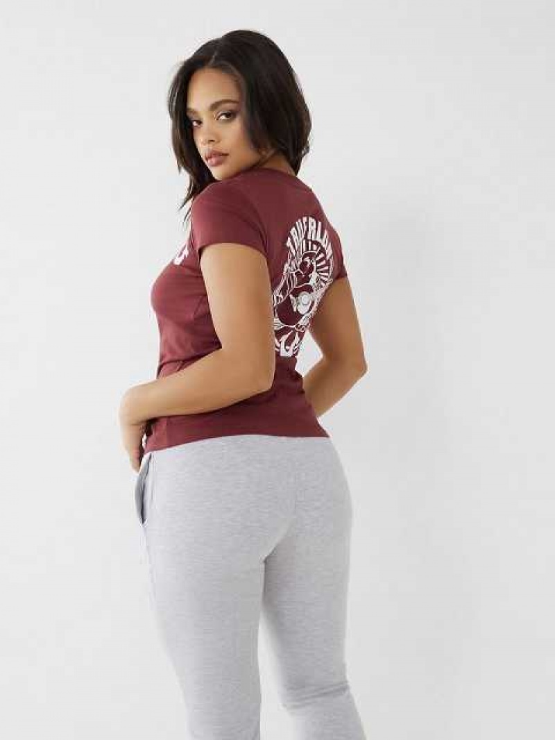 Camiseta True Religion Logo V Mujer Burdeos | Colombia-VOYLSUF39