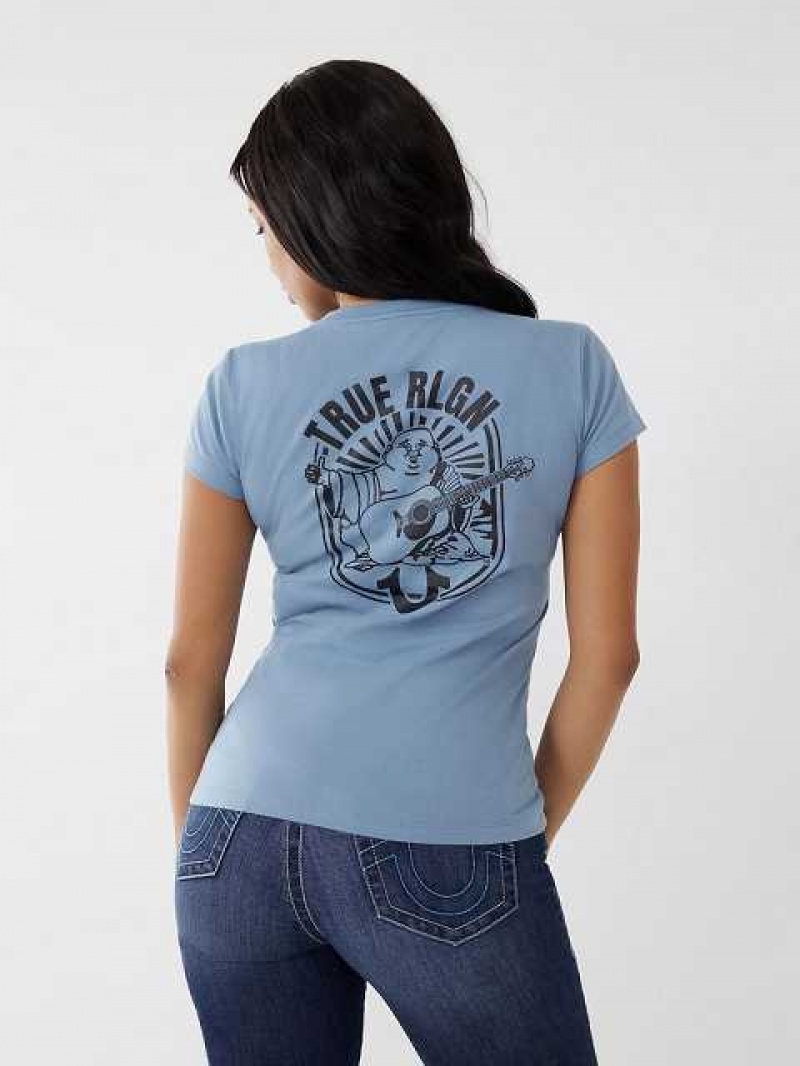 Camiseta True Religion Logo V Mujer Turquesa Claro | Colombia-EKSFGTR65