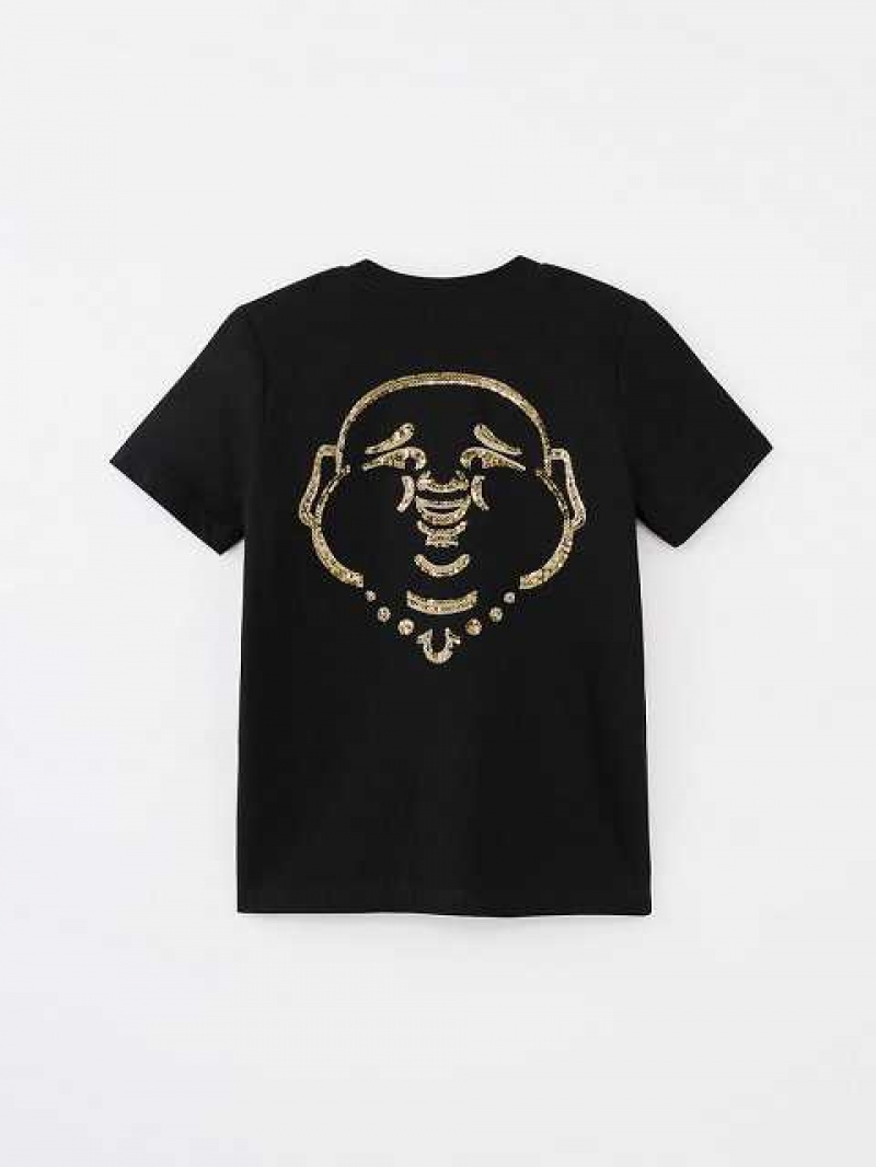 Camiseta True Religion Logo V Niños Negras | Colombia-PYRNMIZ31