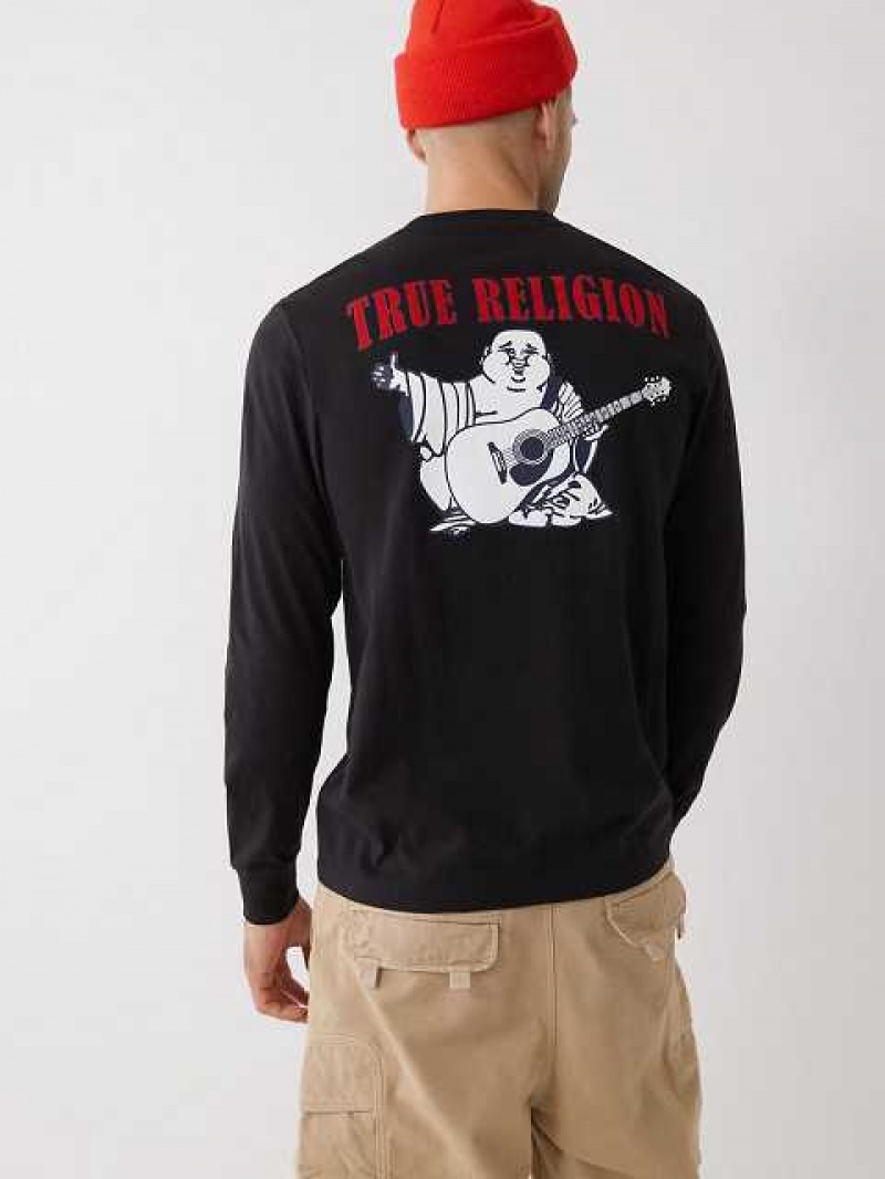 Camiseta True Religion Long Sleeve Classic Logo Hombre Negras | Colombia-ELQYXNR03