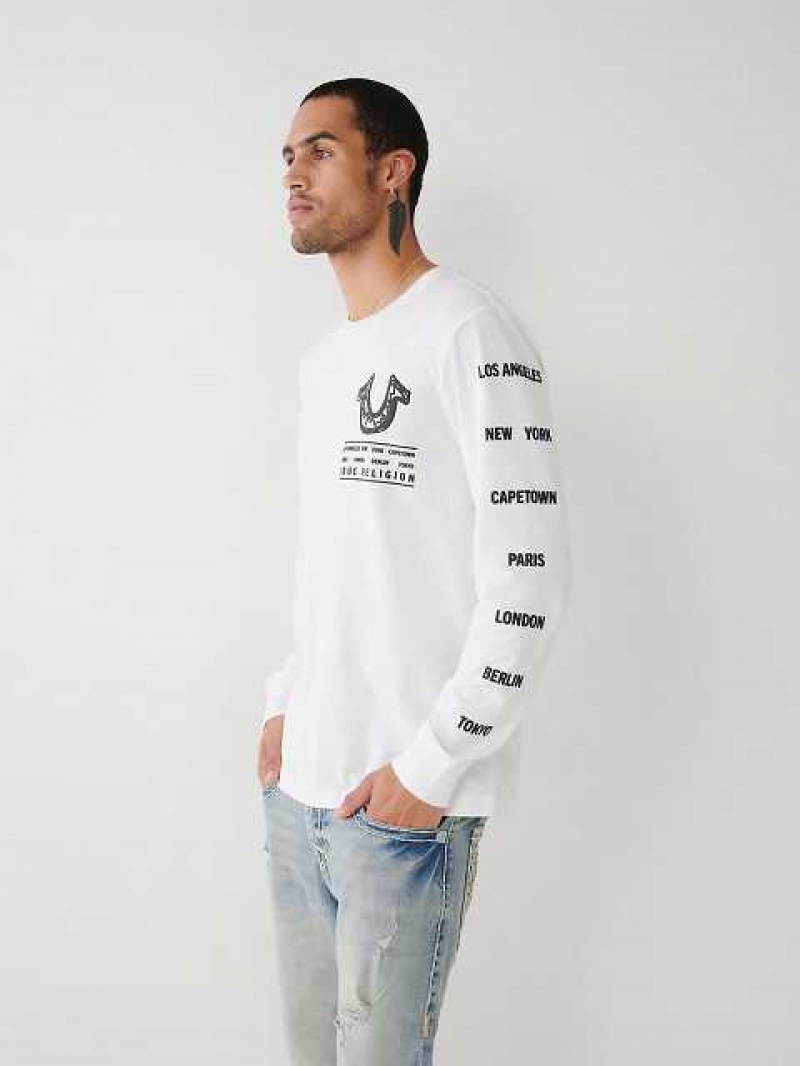 Camiseta True Religion Long Sleeve Logo Tour Hombre Blancas | Colombia-KSMLJTA45