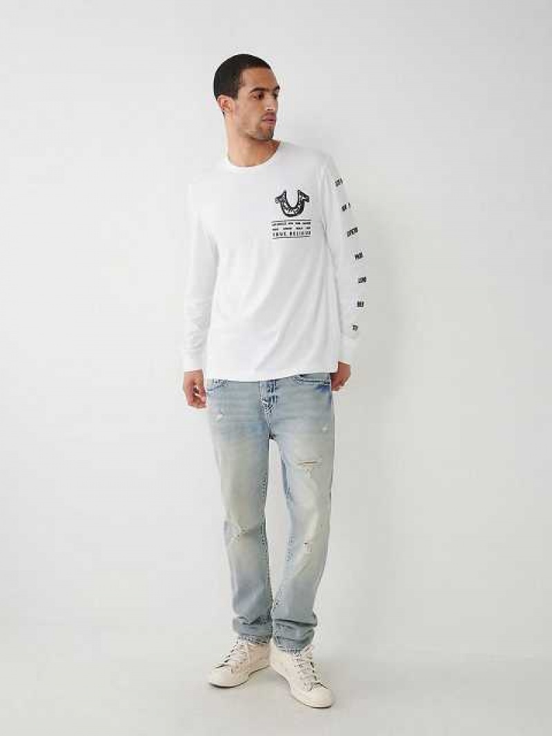 Camiseta True Religion Long Sleeve Logo Tour Hombre Blancas | Colombia-KSMLJTA45