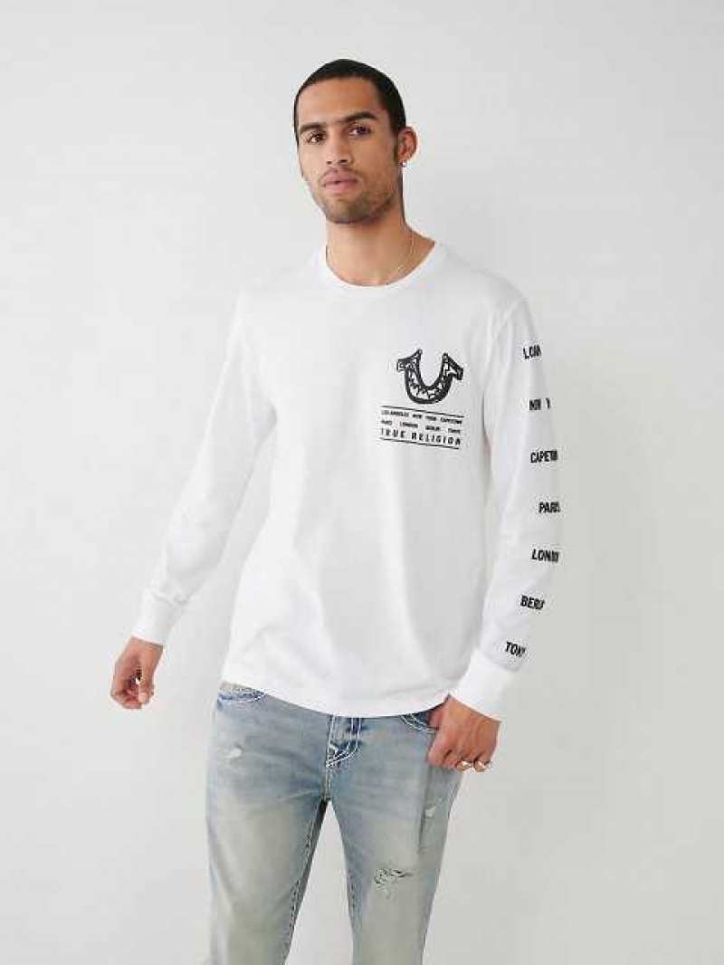 Camiseta True Religion Long Sleeve Logo Tour Hombre Blancas | Colombia-KSMLJTA45