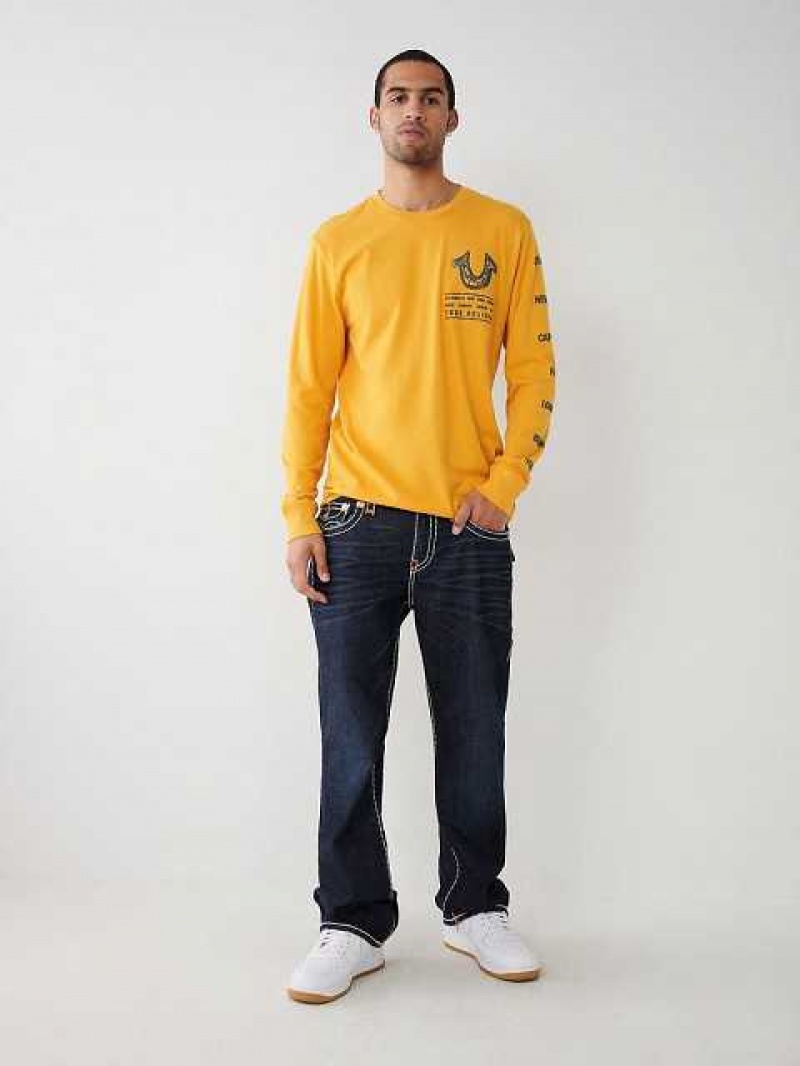 Camiseta True Religion Long Sleeve Logo Tour Hombre Amarillo | Colombia-BZVDPTA03