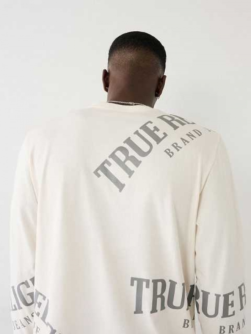 Camiseta True Religion Long Sleeve Logo Relaxed Hombre Blancas | Colombia-MYGXZKO36