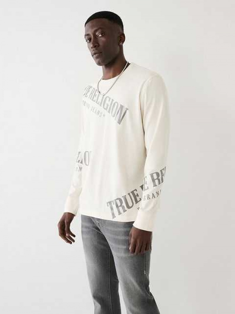 Camiseta True Religion Long Sleeve Logo Relaxed Hombre Blancas | Colombia-MYGXZKO36