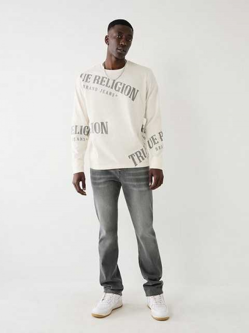 Camiseta True Religion Long Sleeve Logo Relaxed Hombre Blancas | Colombia-MYGXZKO36