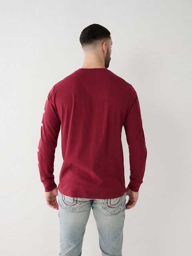 Camiseta True Religion Long Sleeve Logo Tour Hombre Fucsia | Colombia-CEFAYJG91