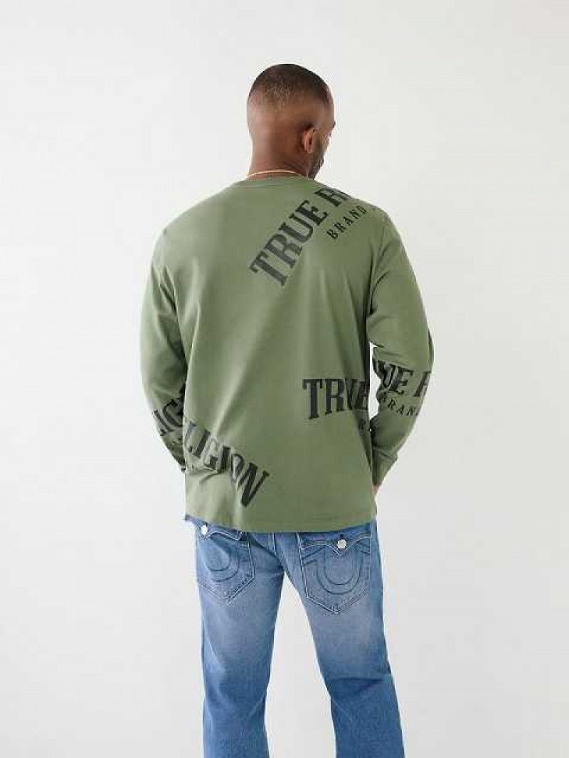 Camiseta True Religion Long Sleeve Logo Relaxed Hombre Marrones Verde | Colombia-MVDGPIF93