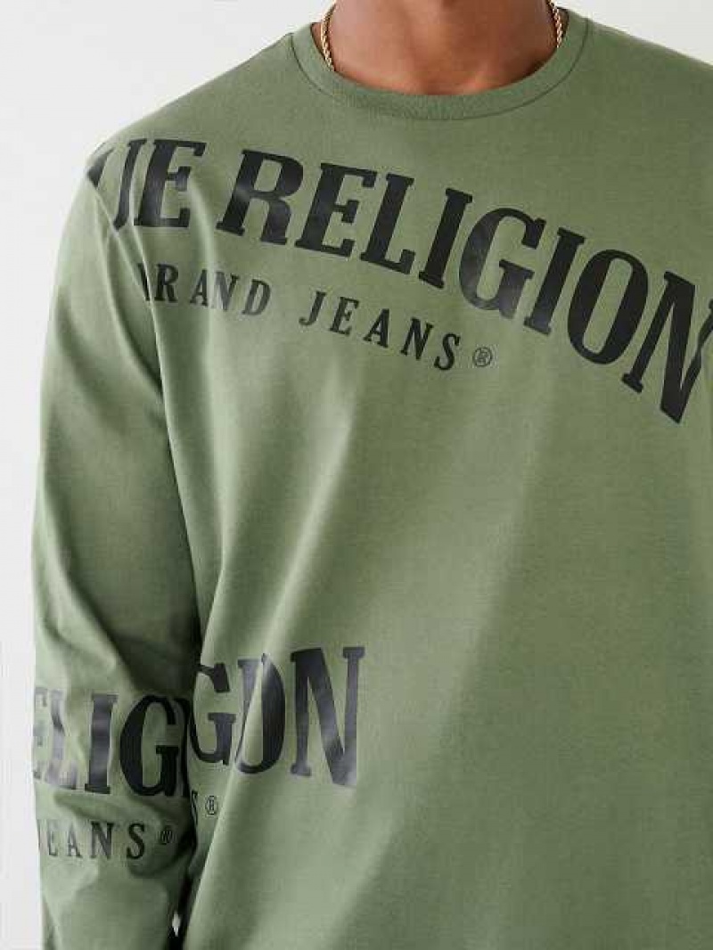 Camiseta True Religion Long Sleeve Logo Relaxed Hombre Marrones Verde | Colombia-MVDGPIF93