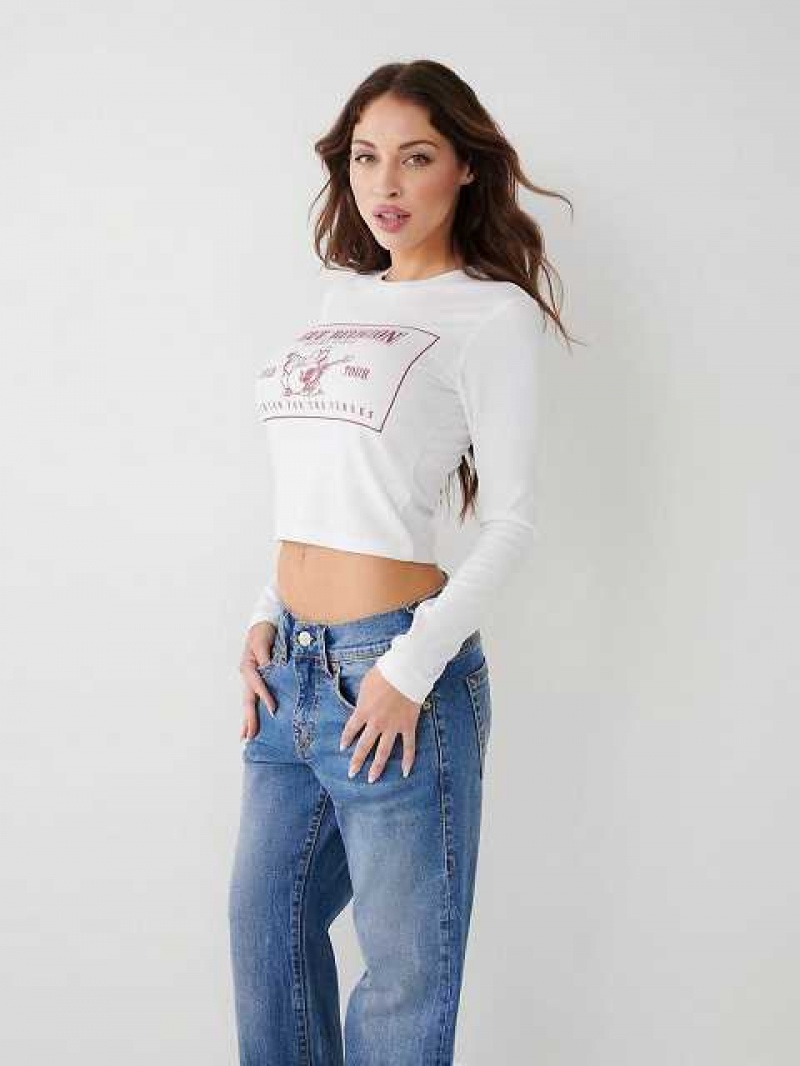 Camiseta True Religion Long Sleeve Logo Baby Mujer Blancas | Colombia-YPIAFVZ18