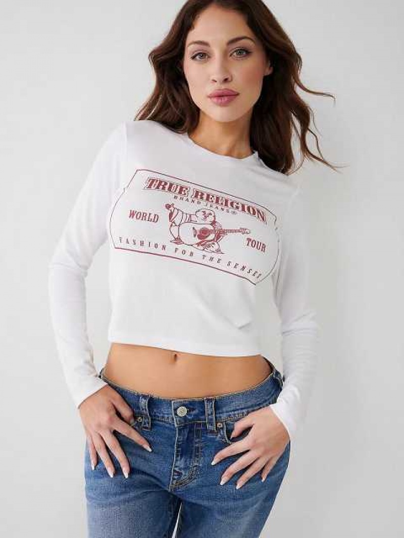 Camiseta True Religion Long Sleeve Logo Baby Mujer Blancas | Colombia-YPIAFVZ18