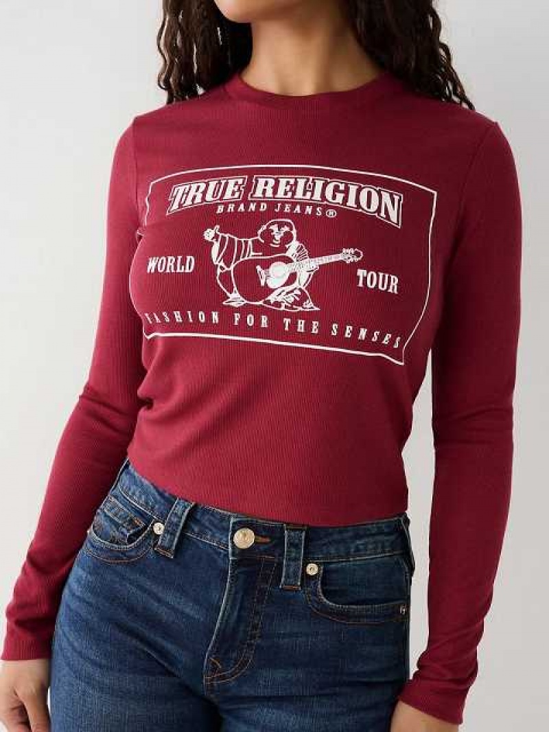 Camiseta True Religion Long Sleeve Logo Baby Mujer Fucsia | Colombia-WEOFGRD67