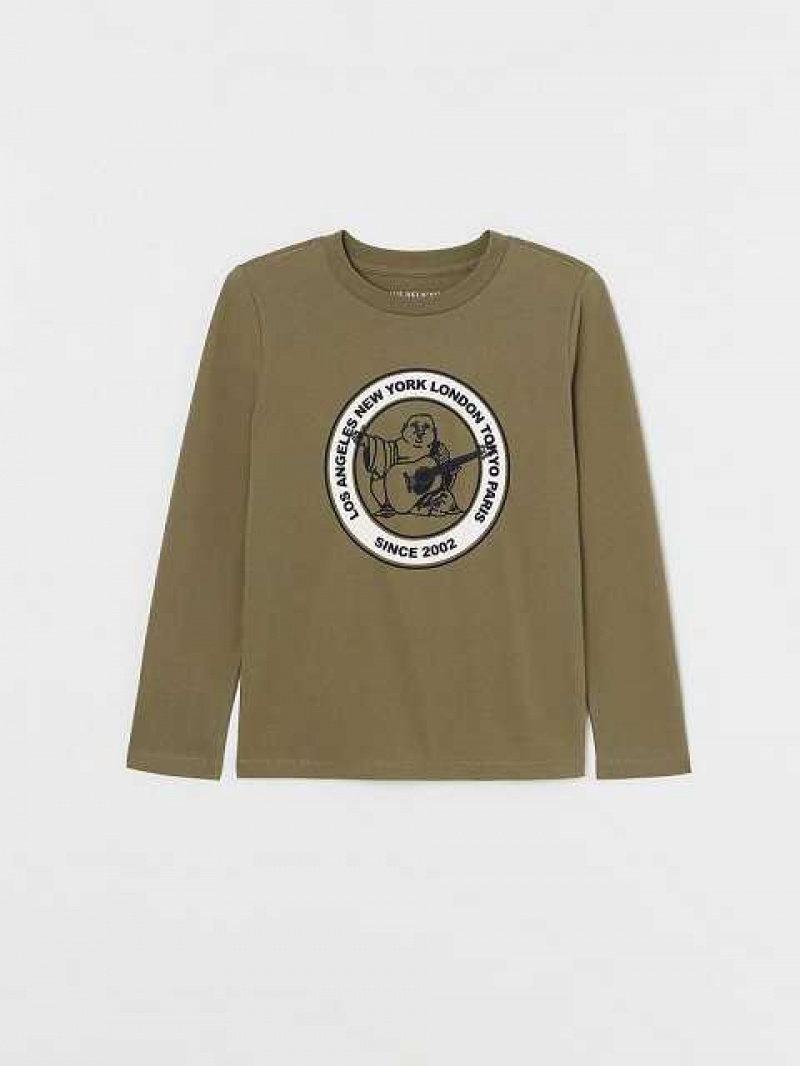 Camiseta True Religion Long Sleeve Logo Niños Verde | Colombia-MKELCXF17