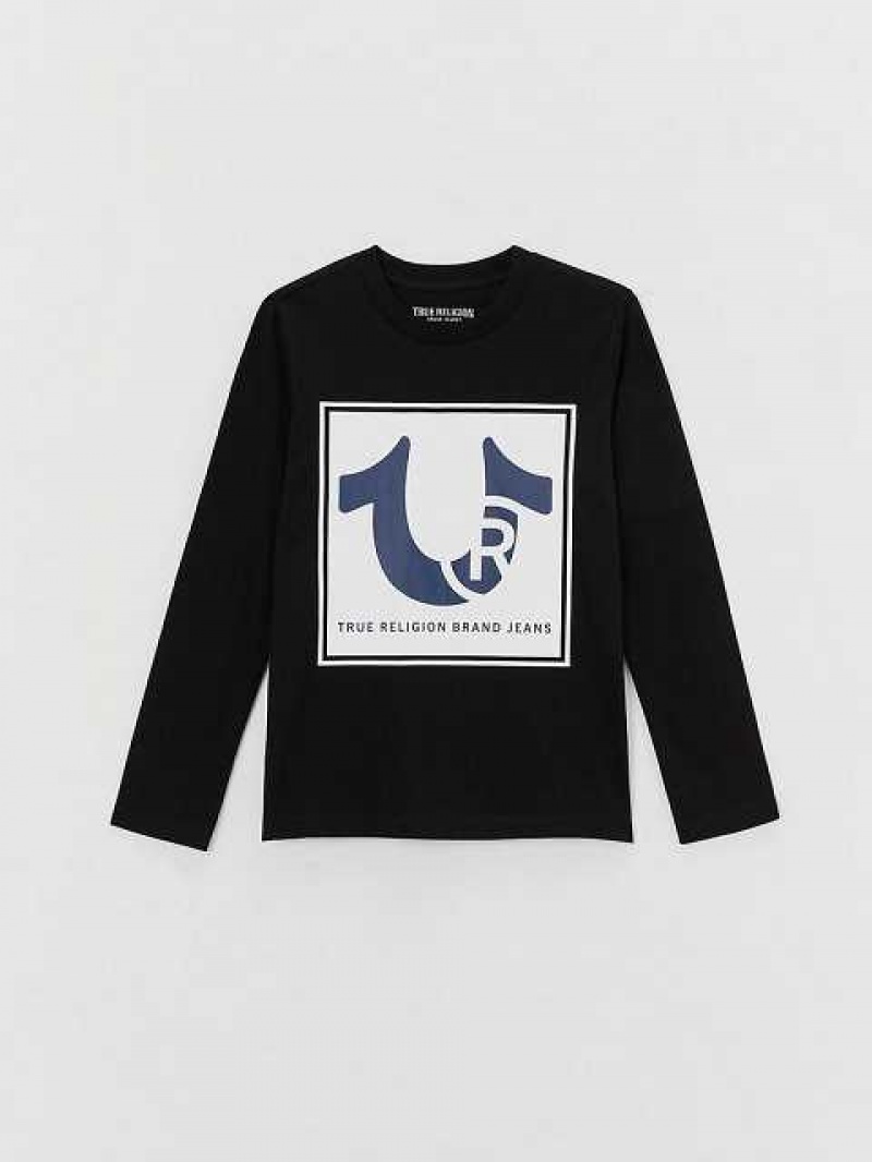 Camiseta True Religion Long Sleeve Logo Niños Negras | Colombia-VGRFNPM91