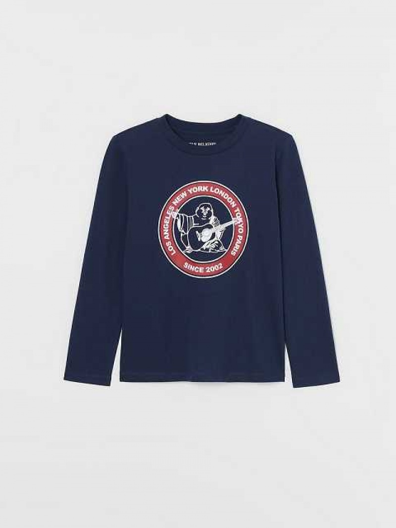 Camiseta True Religion Long Sleeve Logo Niños Azul Marino Azules | Colombia-CWKZYFA54