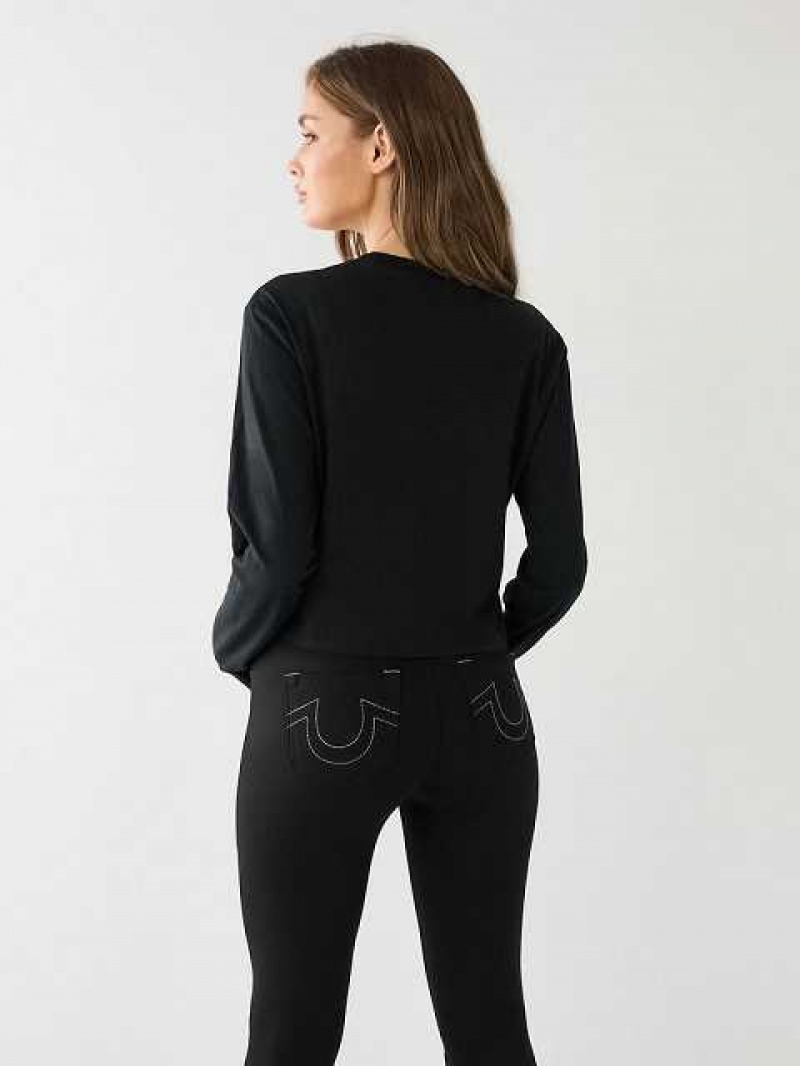 Camiseta True Religion Long Sleeve Logo Crop Mujer Negras | Colombia-BFPLXSO05