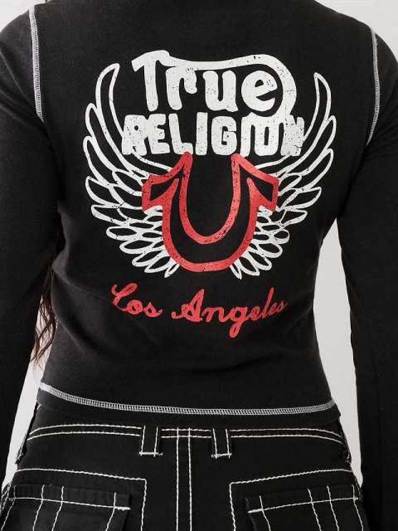 Camiseta True Religion Long Sleeve Logo Mujer Negras | Colombia-VGNDUHW81