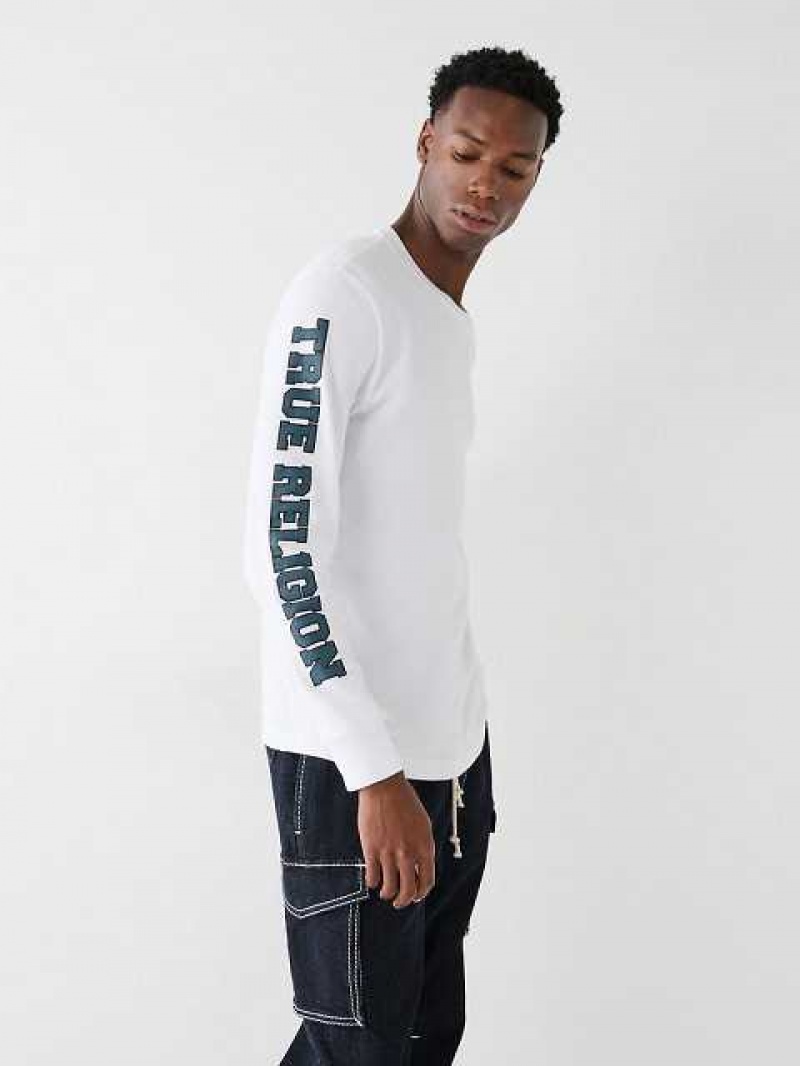 Camiseta True Religion Long Sleeve True Logo Hombre Blancas | Colombia-ZXWQIOS32