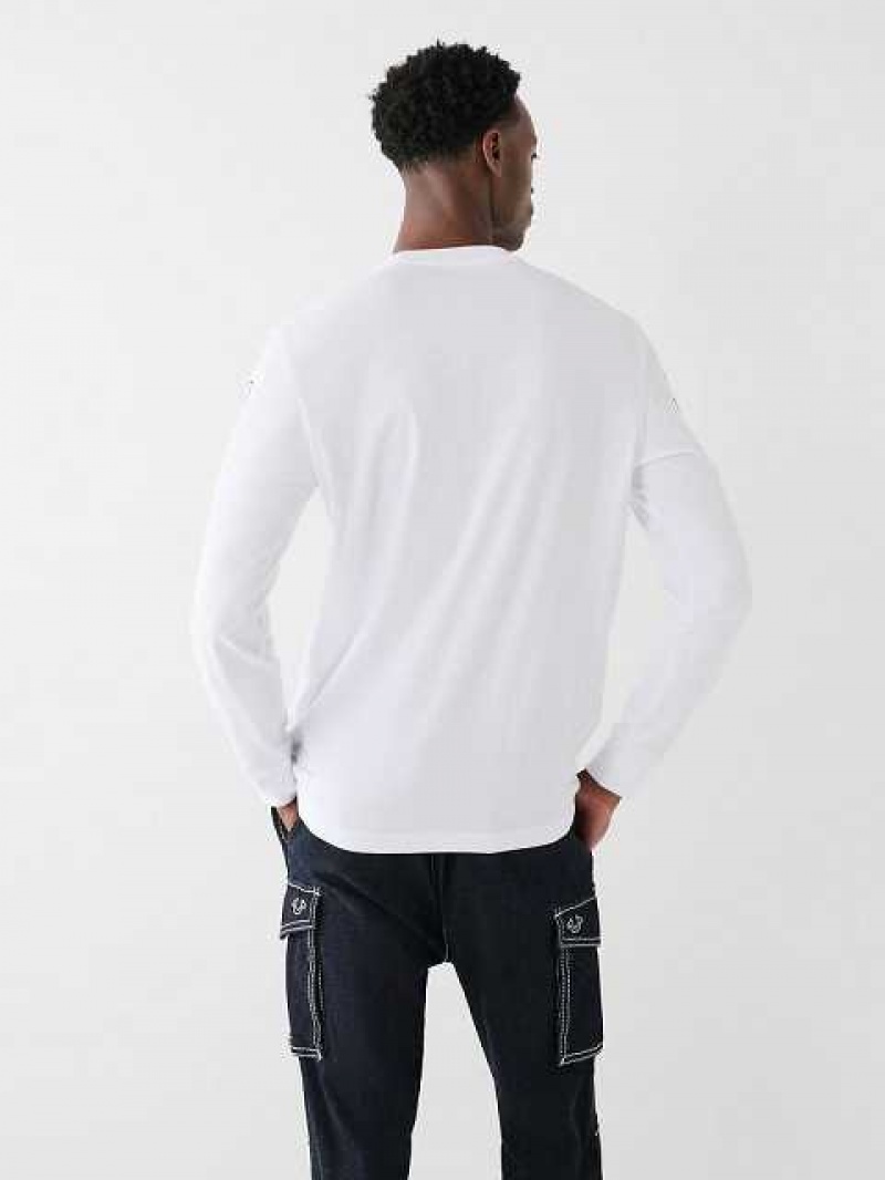 Camiseta True Religion Long Sleeve True Logo Hombre Blancas | Colombia-ZXWQIOS32