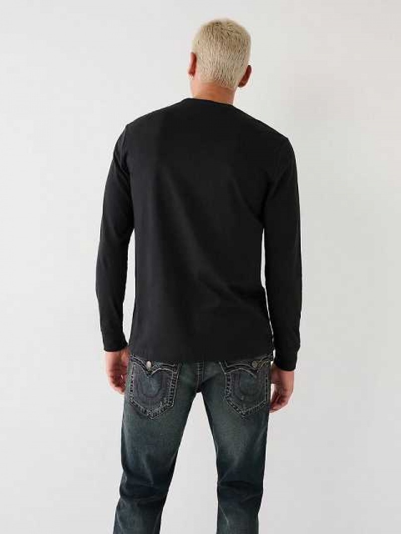 Camiseta True Religion Long Sleeve True Logo Hombre Negras | Colombia-AWHBCKO98