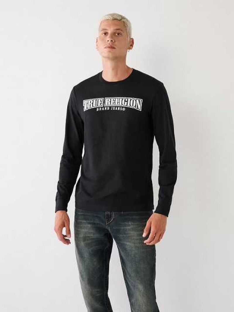 Camiseta True Religion Long Sleeve True Logo Hombre Negras | Colombia-AWHBCKO98