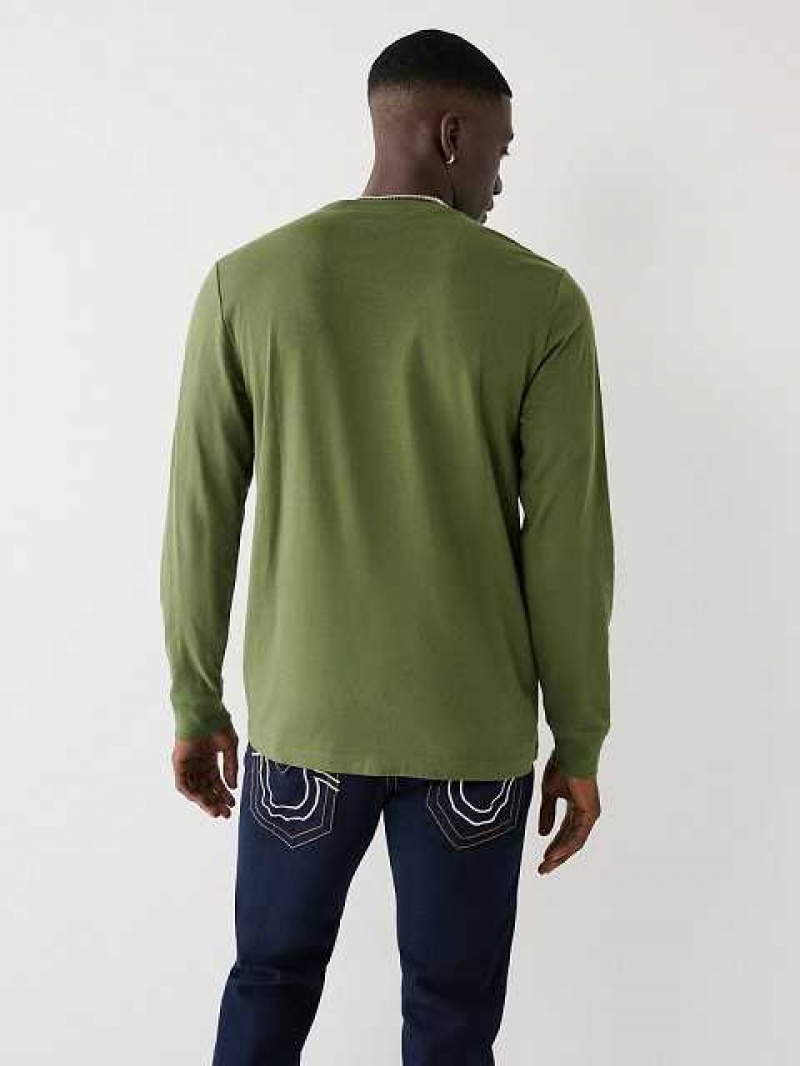 Camiseta True Religion Long Sleeve True Logo Hombre Marrones Verde | Colombia-NKPRBJE05