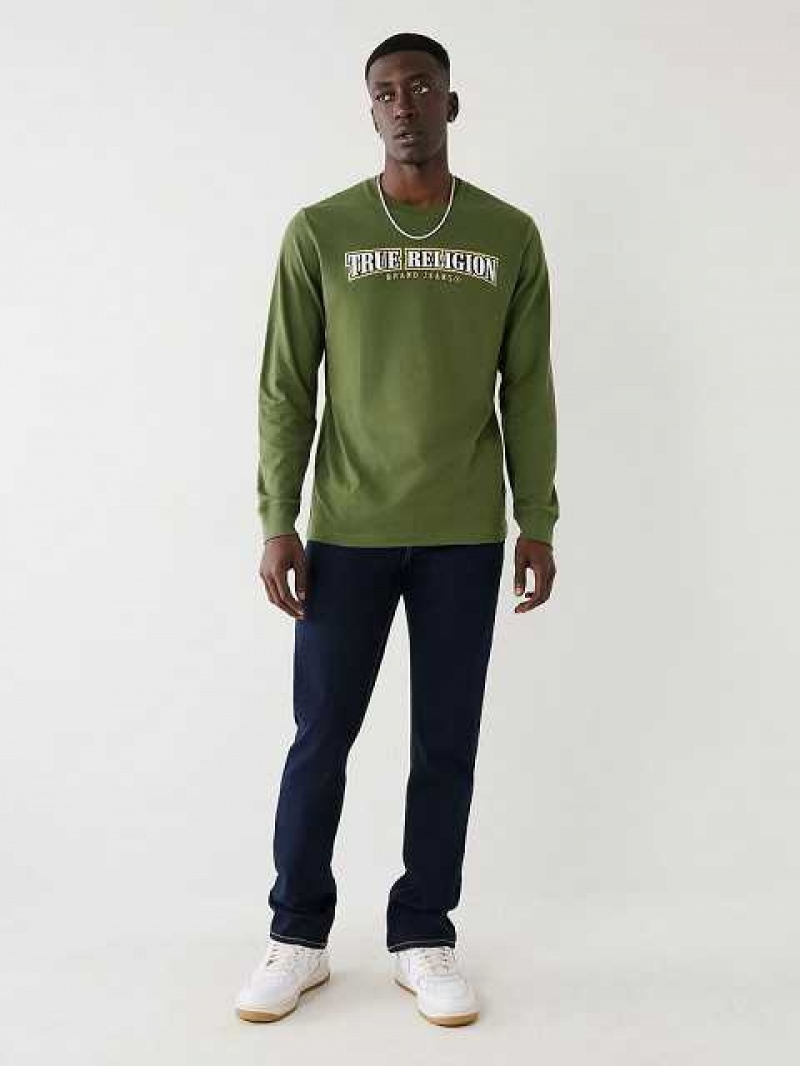 Camiseta True Religion Long Sleeve True Logo Hombre Marrones Verde | Colombia-NKPRBJE05