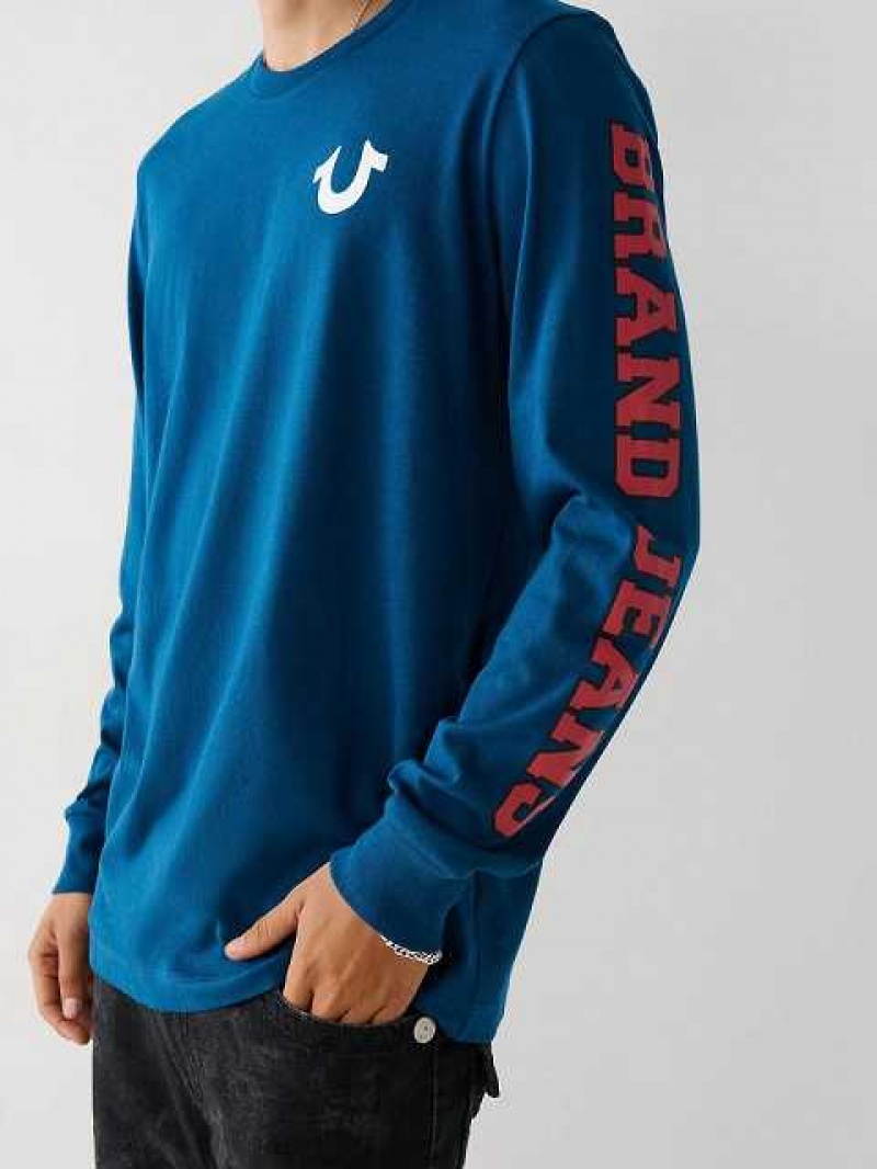 Camiseta True Religion Long Sleeve True Logo Hombre Azul Marino | Colombia-VWAZCHN86