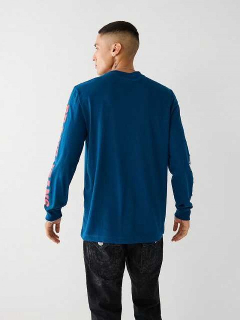 Camiseta True Religion Long Sleeve True Logo Hombre Azul Marino | Colombia-VWAZCHN86