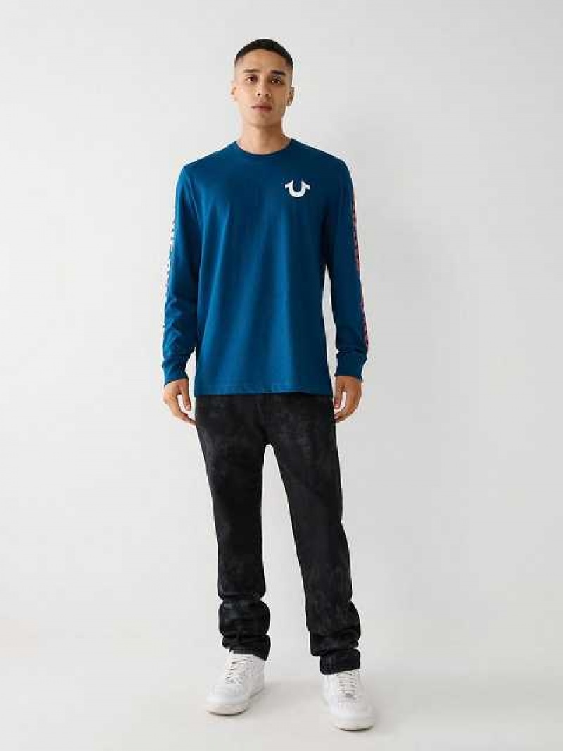 Camiseta True Religion Long Sleeve True Logo Hombre Azul Marino | Colombia-VWAZCHN86