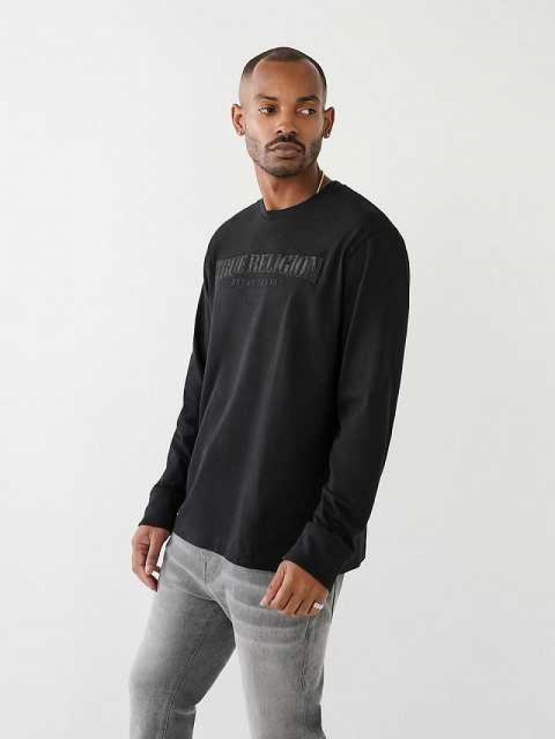 Camiseta True Religion Long Sleeve True Logo Hombre Negras | Colombia-WEJMDOU19