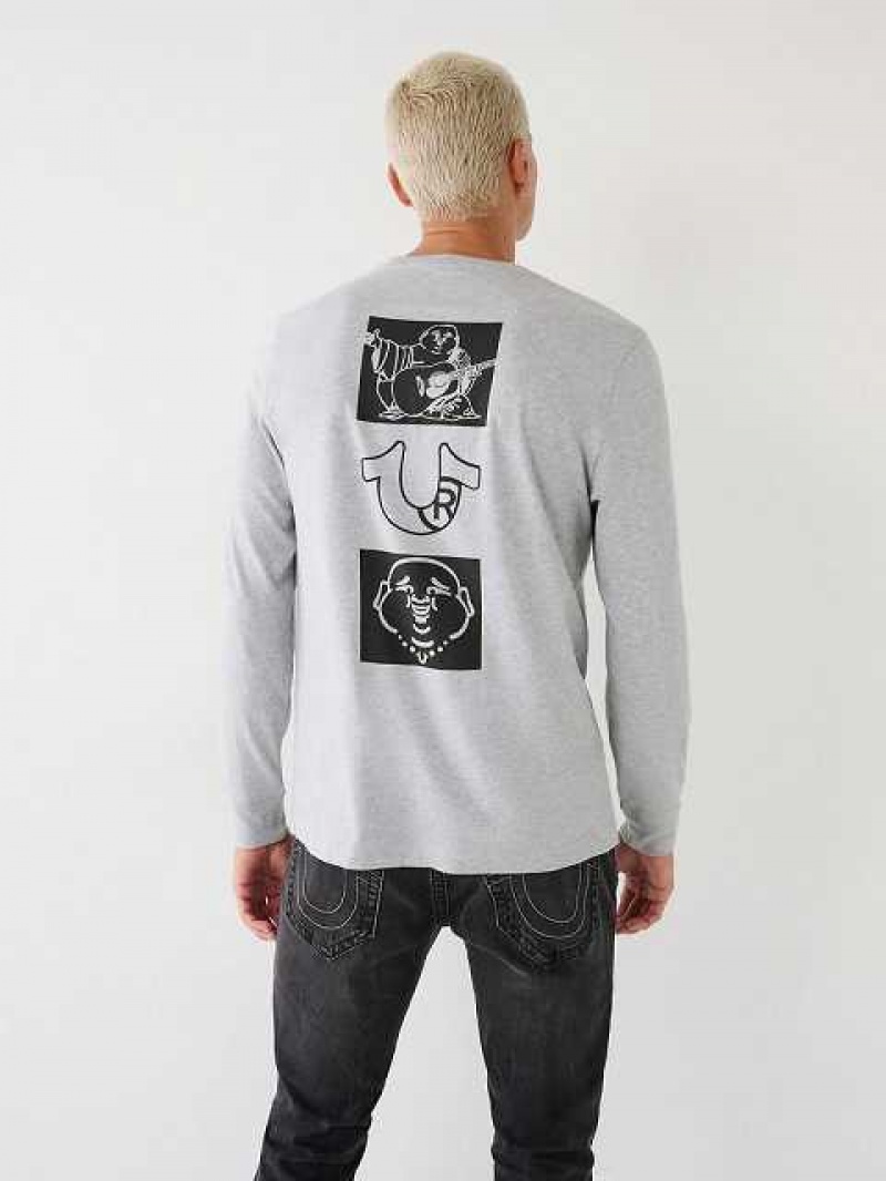 Camiseta True Religion Long Sleeve True Logo Hombre Gris | Colombia-JRUDIBV39