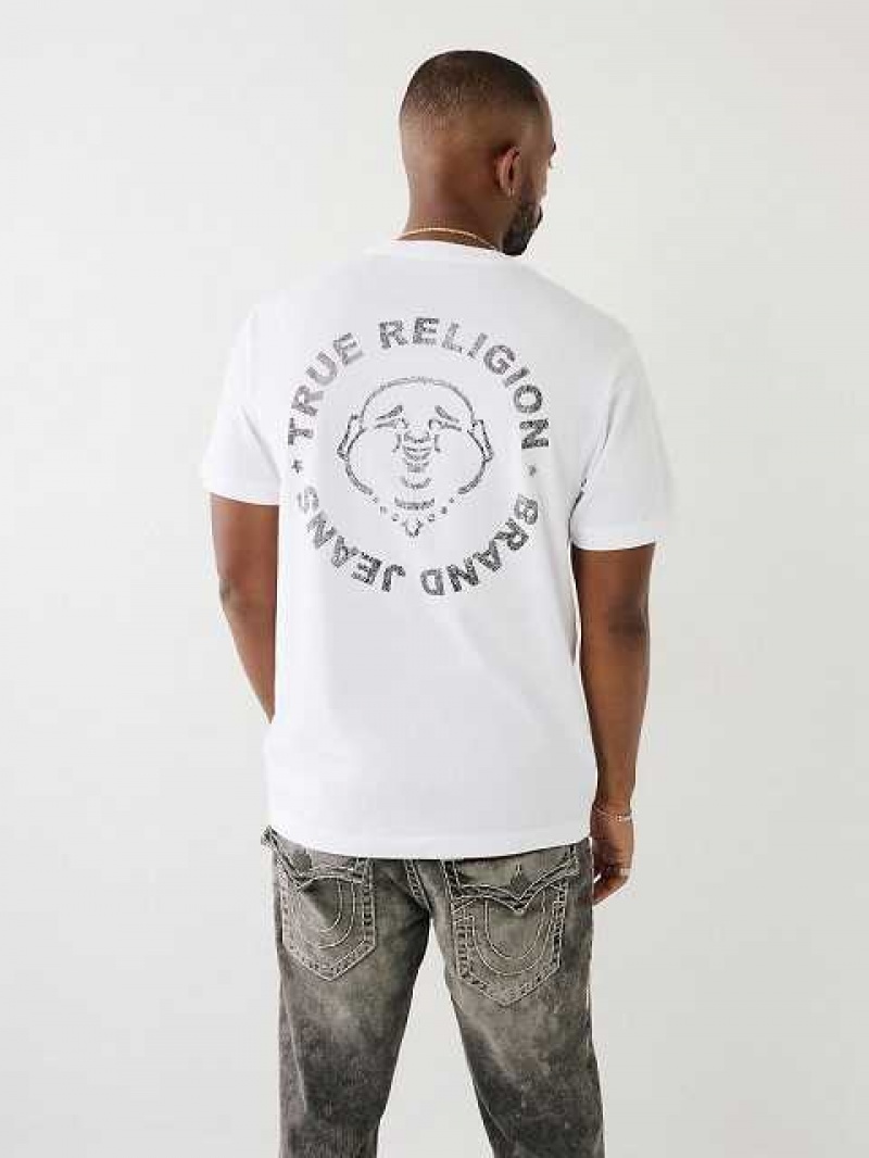 Camiseta True Religion Metallic Buddha Logo Corta Sleeve Hombre Blancas | Colombia-WGYJMLX97