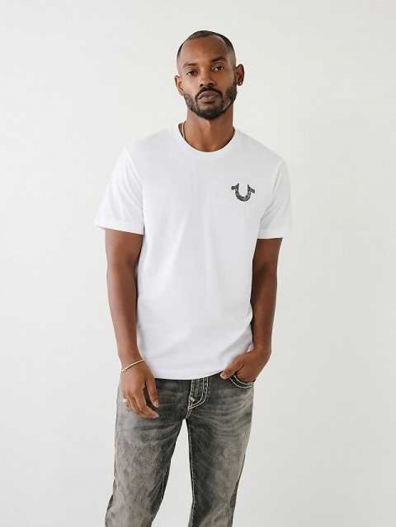 Camiseta True Religion Metallic Buddha Logo Corta Sleeve Hombre Blancas | Colombia-WGYJMLX97