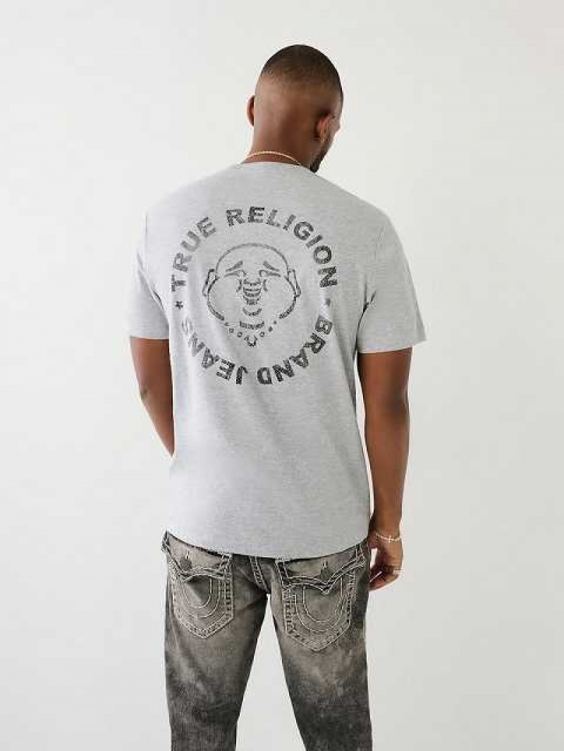 Camiseta True Religion Metallic Buddha Logo Corta Sleeve Hombre Gris | Colombia-GNZQYWV21