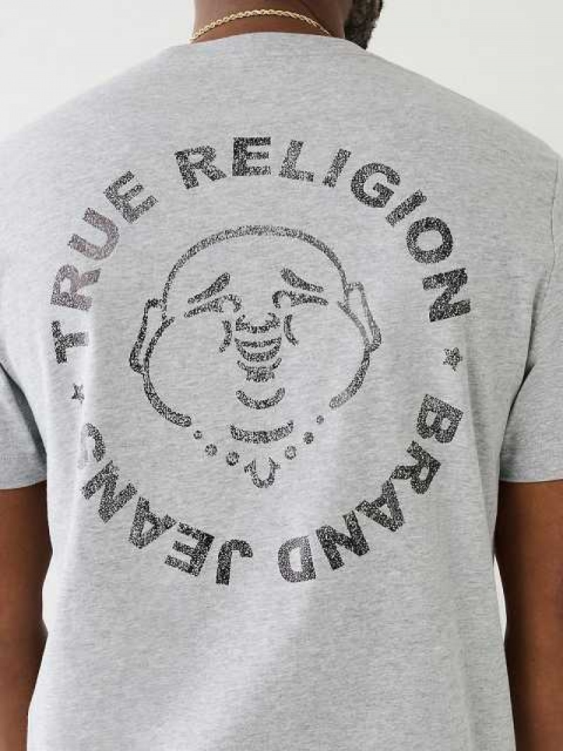 Camiseta True Religion Metallic Buddha Logo Corta Sleeve Hombre Gris | Colombia-GNZQYWV21