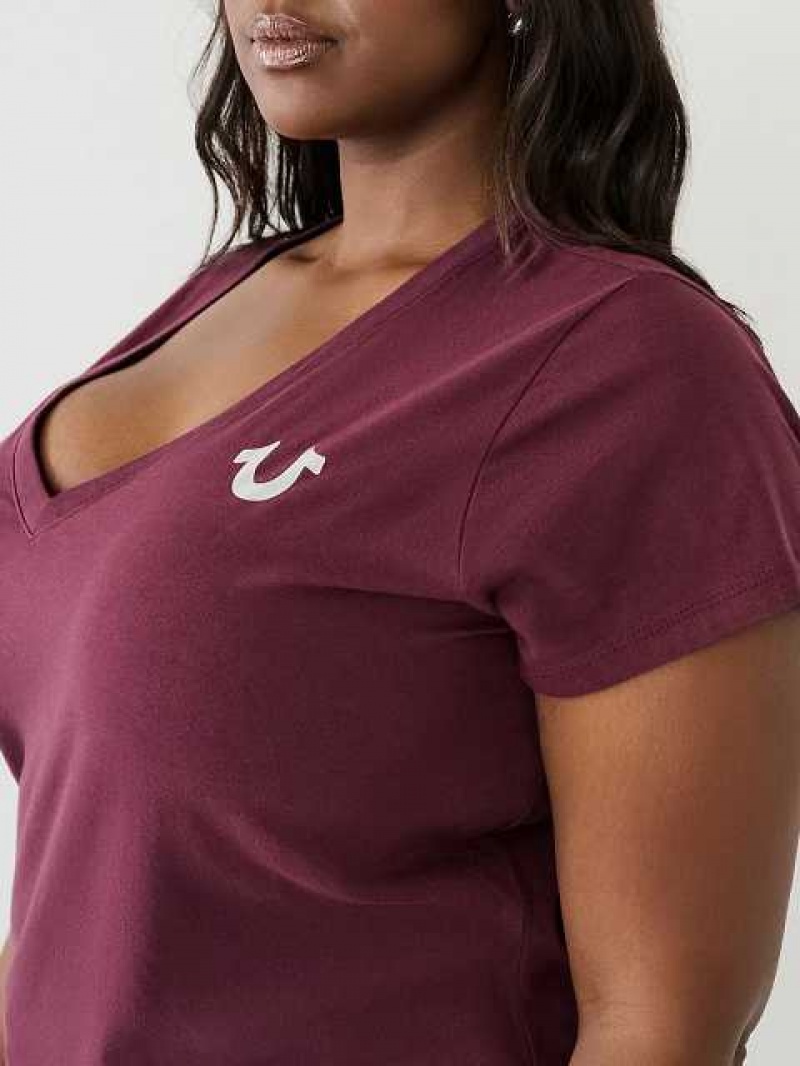 Camiseta True Religion Metallic Buddha Logo V Neck Mujer Moradas | Colombia-DBWIJCT51