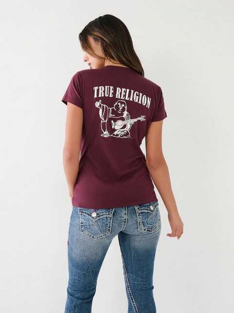 Camiseta True Religion Metallic Buddha Logo V Neck Mujer Moradas | Colombia-DBWIJCT51