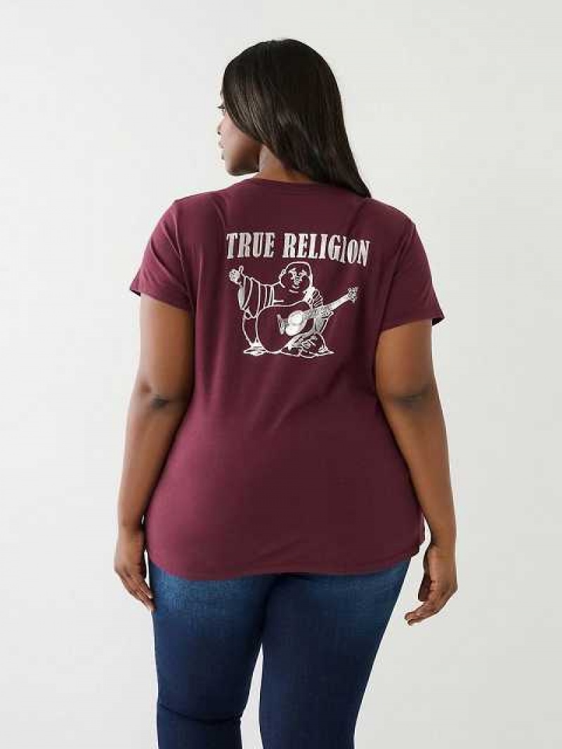 Camiseta True Religion Metallic Buddha Logo V Neck Mujer Moradas | Colombia-DBWIJCT51