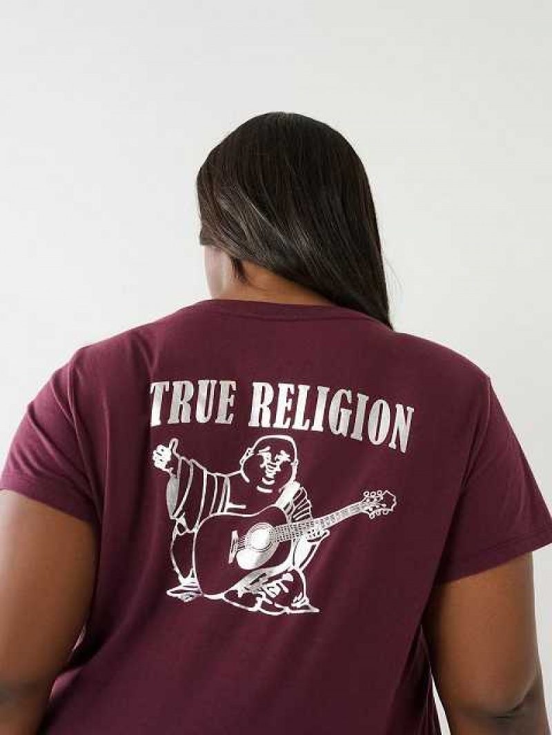 Camiseta True Religion Metallic Buddha Logo V Neck Mujer Moradas | Colombia-DBWIJCT51